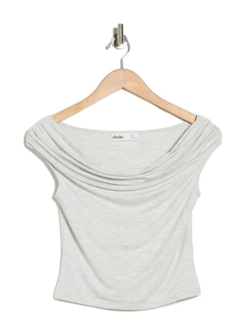 Elodie draped cowl neck top styled in a light heather grey